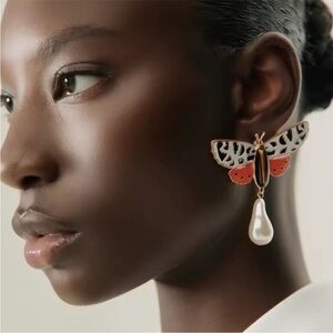 ZARA Butterfly Huggie Hoops w/ Genuine Freshwater Pearls Earrings